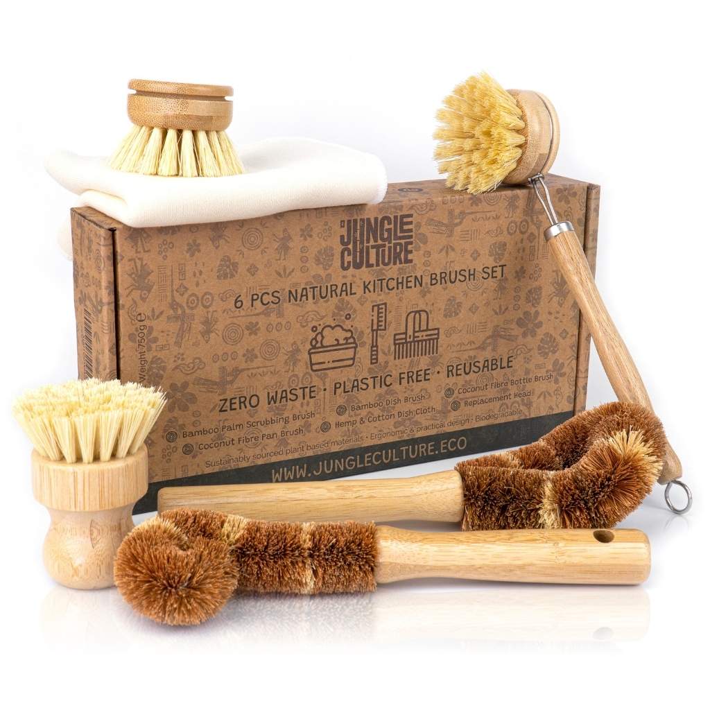 6 Pcs Replacement Brush Heads Wooden Cleaning Dish Brush Kitchen, Brown