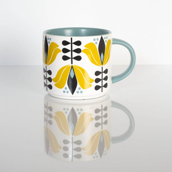 Mid Century Modern Yellow Lotus Coffee Mug
